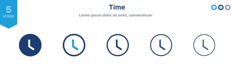 Aufkleber - time and clock icons set in flat style, timer symbol watch later sign in filled, line, outline icon for ui apps and website