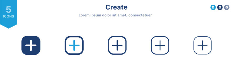 New, Plus, Add icon button. More icon. Set of plus icons ; Create icon symbol. Vector illustration