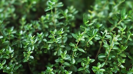 Sticker - Close-up of thyme sprigs, mid-morning light, macro lens, tiny leaves, rich green, detailed texture. 