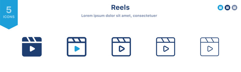 Poster - reel icon set, reels video icon play symbol ; social media and social network video shorts web icons