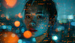 © aimired - Woman with Neon Data Overlay and City Lights