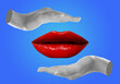 © New Africa - Female lips and hands on blue background, stylish art collage