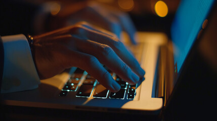 Poster - Close up of businessman hand typing on laptop