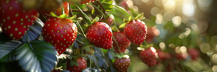 Canvas Print - strawberries in the garden, generative AI