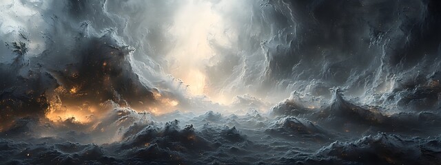 Poster - Ethereal and Intense 3D Rendered Storm Landscape with Dramatic Atmospheric Effects