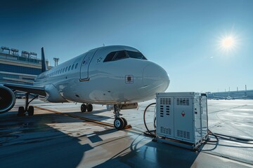 Wall Mural - Ground power unit connected to Private aircraft at airport