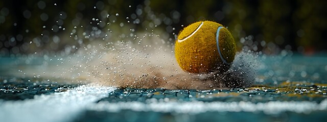 Poster - Tennis Ball Collision with Court Line in Slow Motion