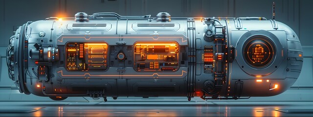 Poster - Autonomous Quantum Computer Core with Sleek Metallic Chassis and Levitating Data Console