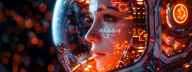 Poster - Closeup Side Shot of Command Module with Mirrored Faceplate and Luminous Algorithmic Visualizations