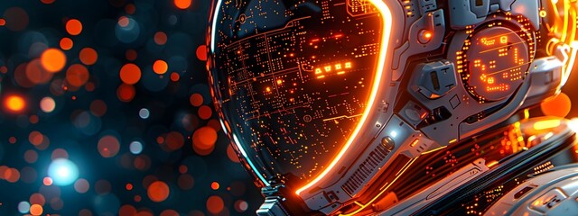 Poster - Futuristic Command Module with Mirrored Faceplate and Luminous Microchips