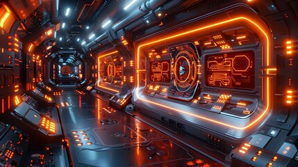 Poster - Quantum Core with Levitating Control Panel in Synthwave Aesthetic