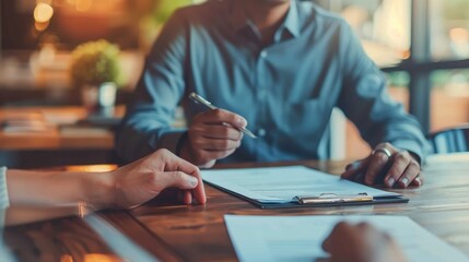 a man is writing on a piece of paper with a pen, job interview process and registration