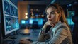 © Vodkaz - Businesswomans Focus A businesswoman is sitting at her desk looking at her computer monitor, a visual representation of the world of business and technology