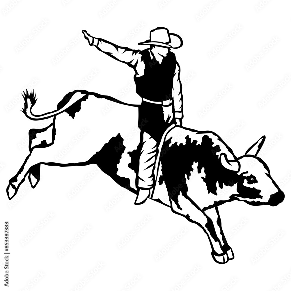 Cowboy Riding Bull Stock Vector | Adobe Stock