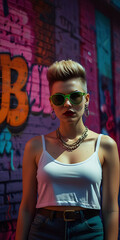 Wall Mural - Woman British Punk Rock 1980s Sunglasses New Wave Fashion Cosmetics Beauty