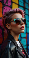 Wall Mural - Woman British Punk Rock 1980s Sunglasses New Wave Fashion Cosmetics Beauty