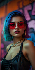 Wall Mural - Woman British Punk Rock 1980s Sunglasses New Wave Fashion Cosmetics Beauty