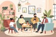 © LadiesWin - a cozy living room scene with a family from different cultures