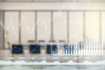 Aufkleber - Double exposure of abstract creative financial chart hologram on a modern meeting room background, research and strategy concept