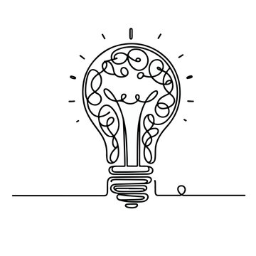 Light bulb continuous line art, Light bulb line art, Concept of idea emergence
