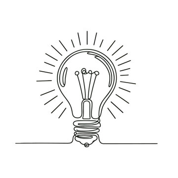 Light bulb continuous line art, Light bulb line art, Concept of idea emergence