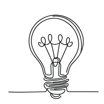 Light bulb continuous line art, Light bulb line art, Concept of idea emergence