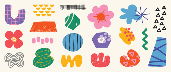 Poster - set of abstract retro organic shapes vector. collection of contemporary figure, cloud, sparkle, bubb