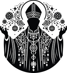 Wall Mural - bishop Christianity in silhouete with bohemian nature pattern illustration