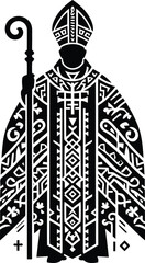 Wall Mural - bishop Christianity in silhouete with Polynesian ethnic pattern illustration