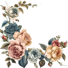 Poster - a vintage floral garland, antique flowers and leaves, realistic, muted vintage palette, isolated on white background transparent background