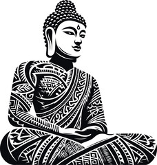 Wall Mural -  buddha silhouete with Polynesian ethnic pattern illustration