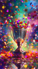 Wall Mural - Winner's trophy covered with confetti
