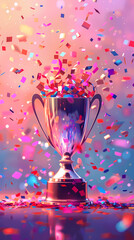 winner's trophy covered with confetti