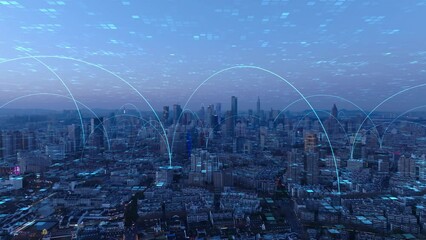 smart Connected city skyline. Futuristic network concept, city Technology