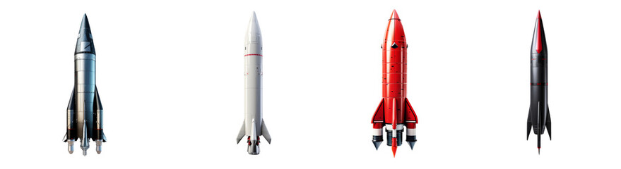 Collection of missile rockets isolated on transparent or white background