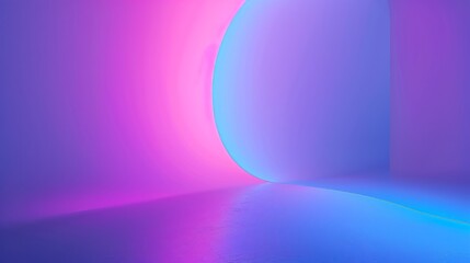 Blue and pink gradient background, a curved shape, and neon light effect