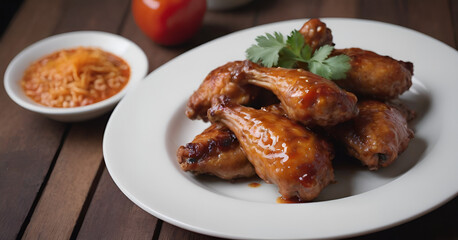 Wall Mural - sweet thai chili chicken wings on a plate
