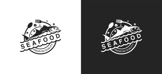 Wall Mural - Seafood restaurant logo design template, tuna fish symbol vector label