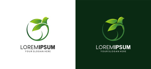 Wall Mural - Natural fresh green bird leaf logo design, leaf and bird symbol icon