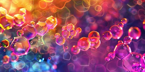 Poster - Vibrant molecular structure background, depicting the dynamic and colorful nature of molecular compositions