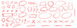 © A_Y_N - Red underline pencil hand drawn various ellipses, punctuation marks, direction pointers, arrows, stars, question mark and exclamation point. Vector grunge red strike through and underline elements.