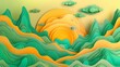 © woojooo - Vibrant paper design landscape with circular moon on yellow background