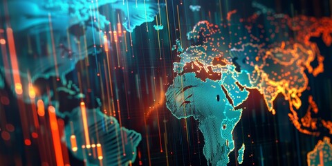 Aufkleber - A detailed stock market chart with upward and downward trends, set against a backdrop of financial news, emphasizing the interconnectedness of global markets