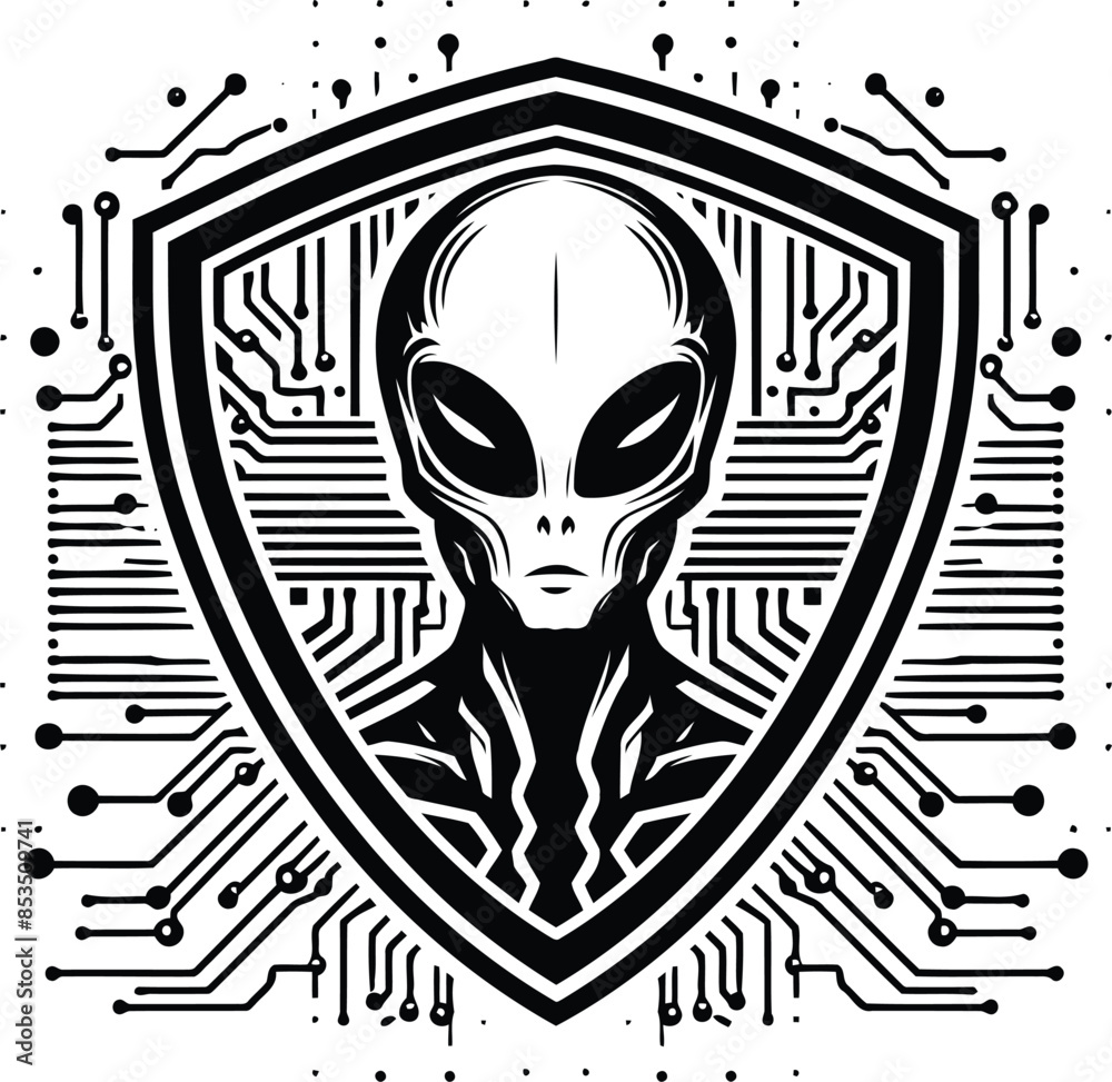 extraterrestrial alien silhouete with cyberpunk pattern illustration ...