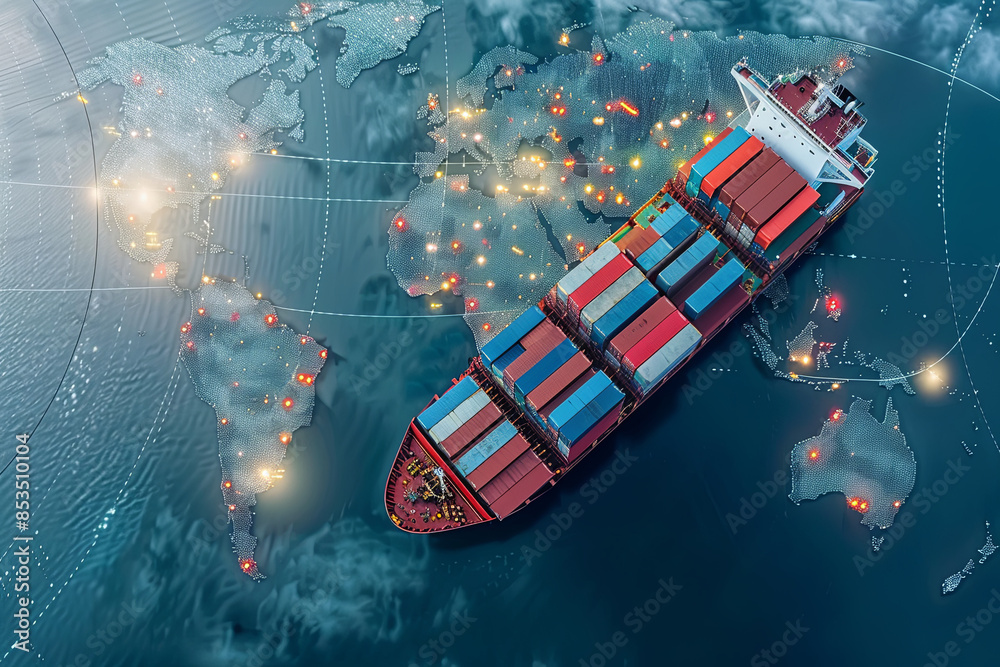 AI and global logistics concept with world map, supply chain network ...
