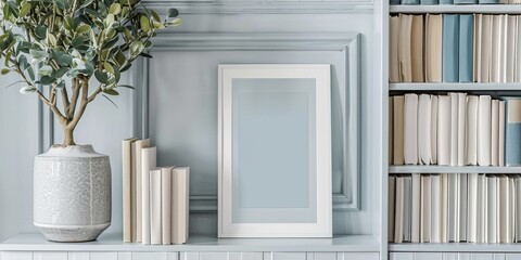 Aufkleber - White frame display on a bookshelf, holding a motivational poster, adding a touch of inspiration to the reading nook