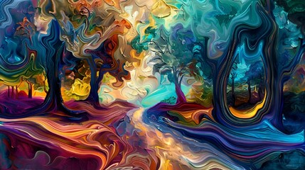 Wall Mural - ai generated illustration of an abstract painting of a colorful forest with vivid swirls