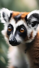 Sticker - Close-up of a lemur with striking orange eyes and detailed fur against a blurred natural background