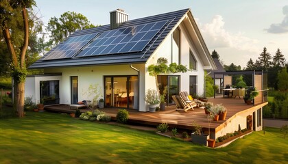 Poster - Eco-Friendly Modern Home with Solar Panels