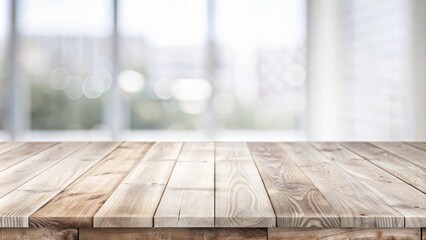 Wall Mural - Beautiful empty wood table against blur white  background